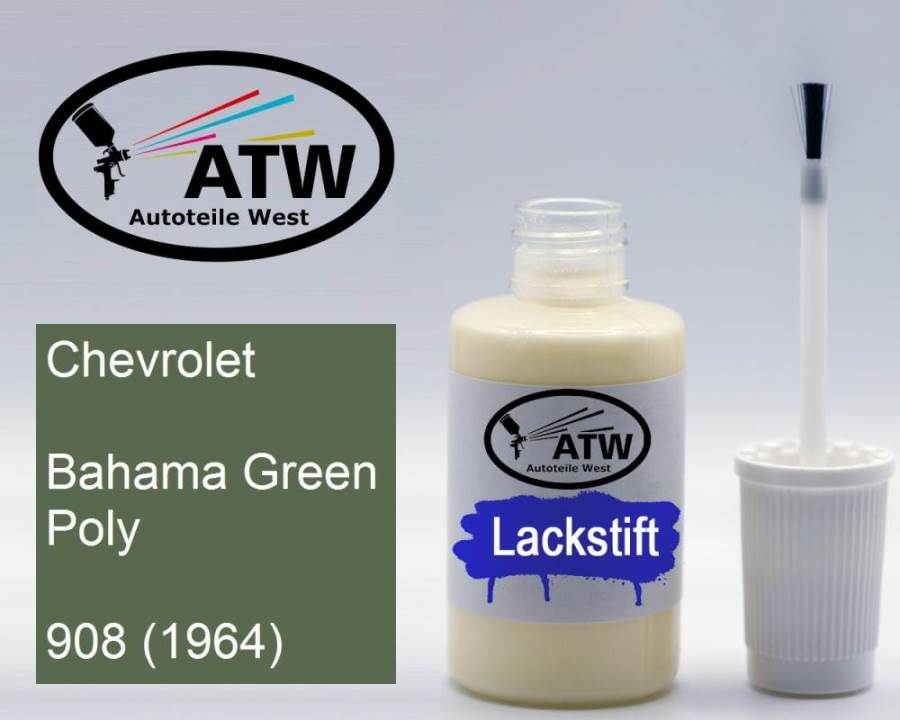 Chevrolet, Bahama Green Poly, 908 (1964): 20ml Lackstift, von ATW Autoteile West.